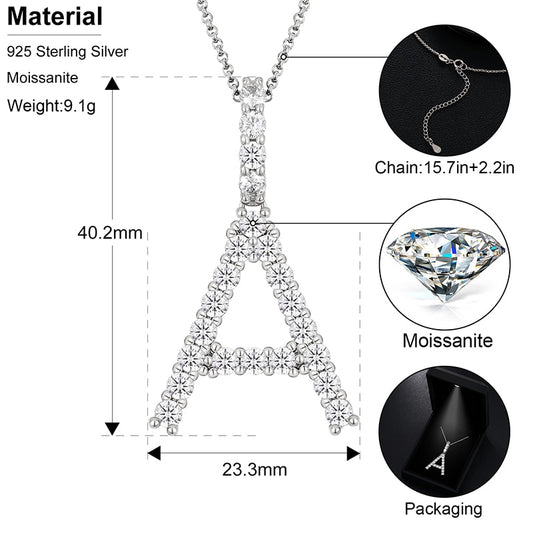 0.1 Carat D Color Moissanite Diamond Initial Letter Pendant Iced Necklace