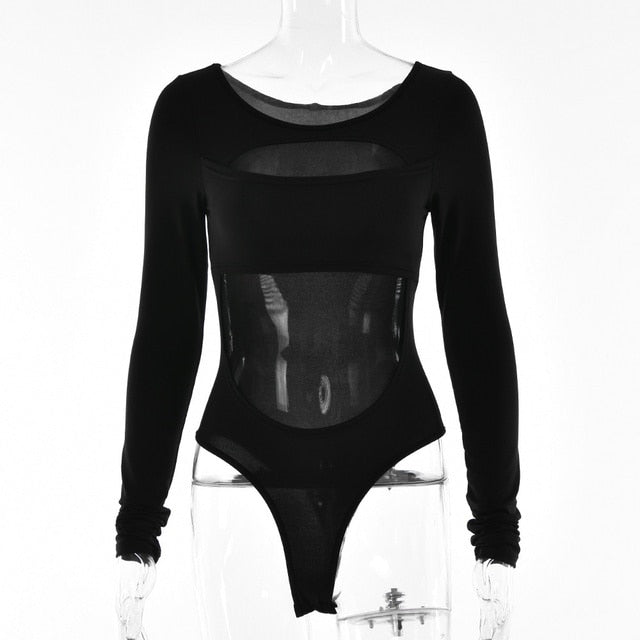 Long Sleeve Mesh Sheer Lace Splicing Bodysuit – Christo's Closet